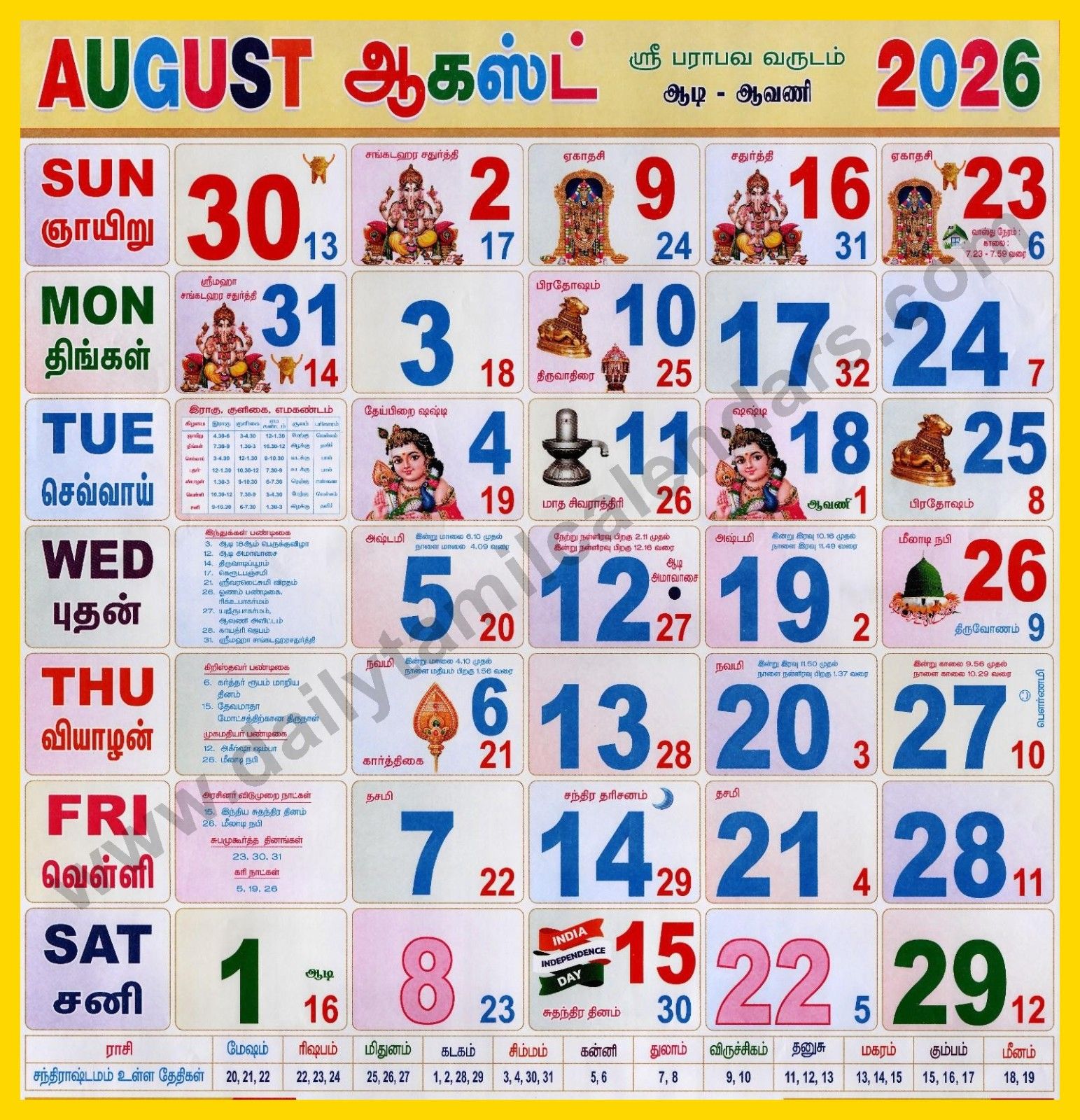 Tamil Monthly Calendar -  2026