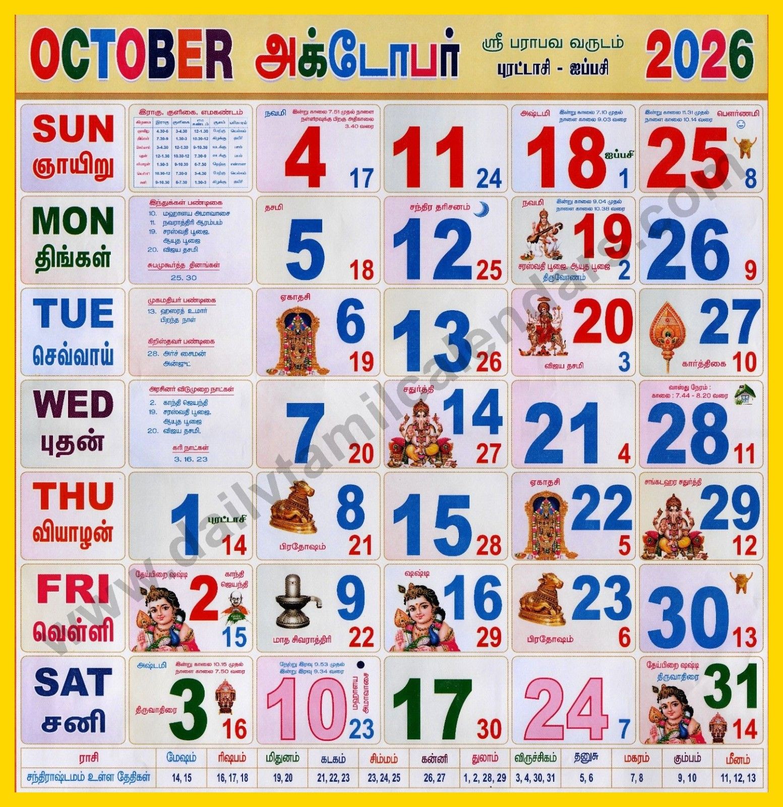 Tamil Monthly Calendar -  2026
